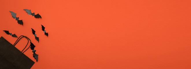 banner happy halloween on orange background. Holiday concept, . discount offer prices. Halloween...