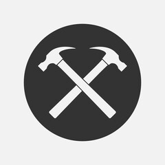 Two crossed hammers graphic sign. Hammers sign in the circle isolated on white background. Vector illustration