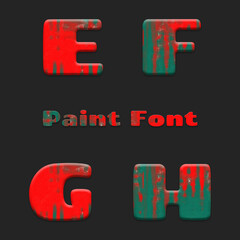 Abstract modern font design with paint effect, textured 3D display font, alphabet letter set, red and turquois, bold typeface, creative uppercase typography for poster, banner, print etc. 