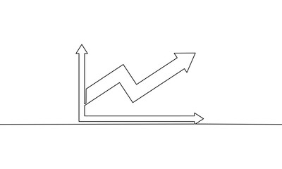 Continuous line drawing of growth graph, arrow up icon, business growth, object one line, single line art, illustration vector