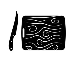 Chopping Board and Knife Silhouette. Black and White Icon Design Elements on Isolated White Background