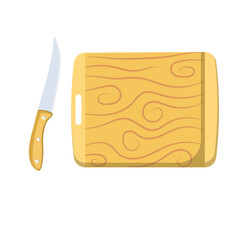 Chopping Board and Knife Flat Illustration. Clean Icon Design Element on Isolated White Background