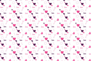Fototapeta na wymiar Seamless love pattern decoration with arrow and key elements. Minimal pattern element vector on a white background. Abstract pattern design for bed sheets, clothing, and book covers.