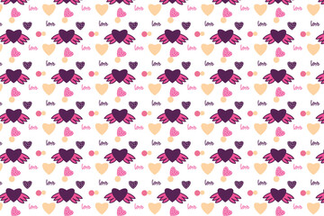 Beautiful endless love pattern design on a white background. Love shape with wings. Cute bed sheet and wrapping paper background pattern vector. Abstract minimal pattern decoration for book covers.
