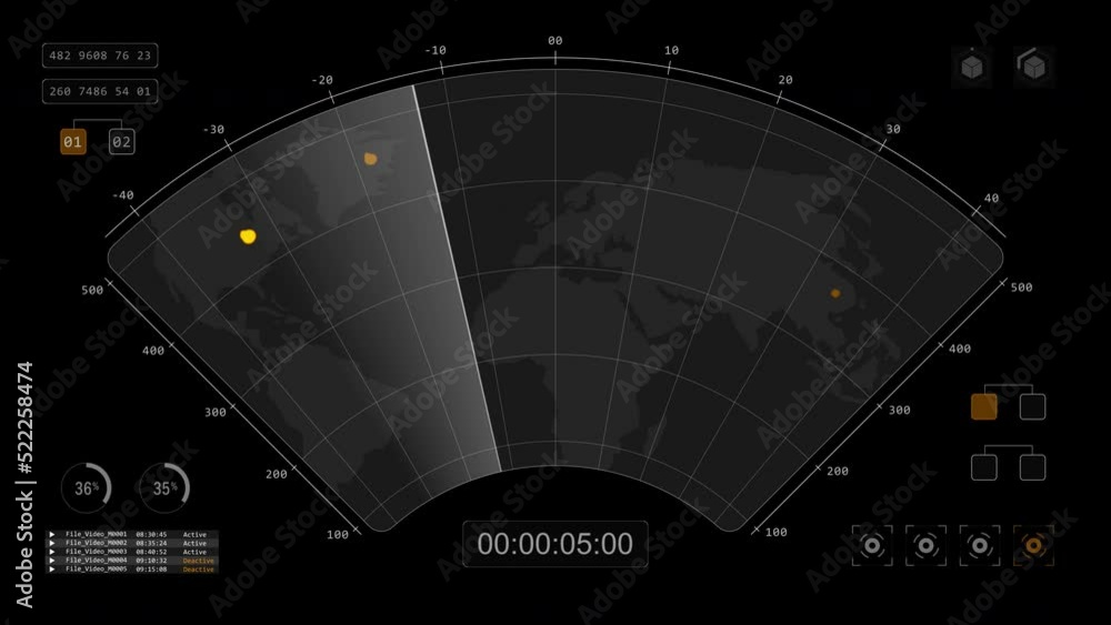 Poster Motion graphic of Blue color sonar radar screen searching an object with futuristic head up display ( HUD UI ) technology interface screen and chat panel abstract background Alpha channel included