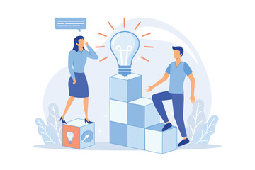 Box with Light Bulb, Stationery, Media Icons Think outside the box, creativity to create different business idea or motivation and innovation concept, flat design modern illustration