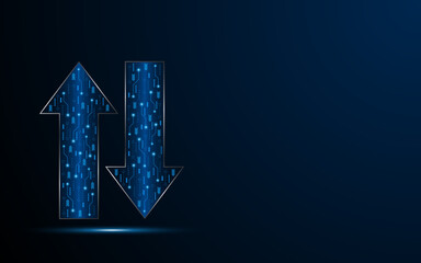 Abstract up and down arrows on dark blue background. The concept of digital traffic or exchange. Business growth or investment ideas. blue arrow technology background
