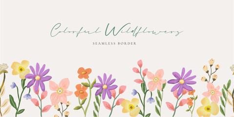 Colorful seamless floral border