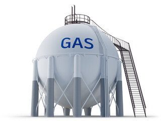 Spherical natural gas storage tank isolated on white