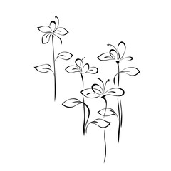 ornament 2412. several blossomed stylized flowers on stems with leaves in black lines on a white background