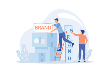 Brand creation concept. Marketing specialist design unique company flat design modern illustration