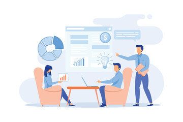 Marketing meetup Marketing conference, digital meetup, sharing experience, business internet forum, social networking, b2b market meeting Flat vector Modern illustration