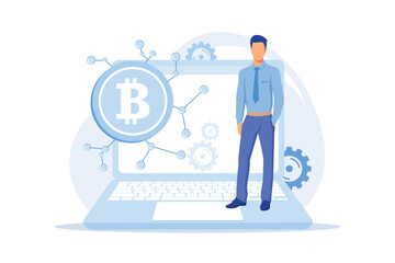 Digital currency Cryptocurrency market capitalization, electronic currency, e-money transfer, digital money turnover, transfer service Flat vector Modern illustration