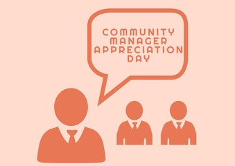 Composition of community manager appreciation day text over icons on pink backgorund