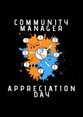 Composition of community manager appreciation day text with icons on black background