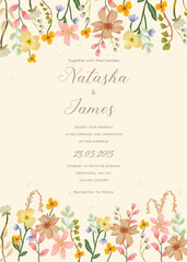 Beige hand drawn floral wedding invitation