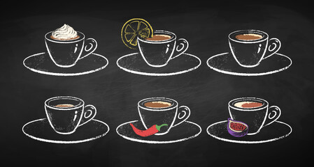 Chalk drawn illustrations set of coffee cups - obrazy, fototapety, plakaty