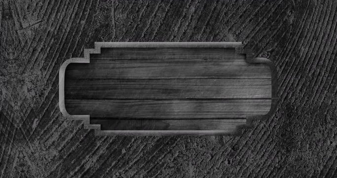 Animation of wooden frame over changing wood grain pattern, black and white