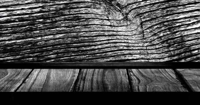 Animation of wooden boards and changing wood grain pattern, black and white