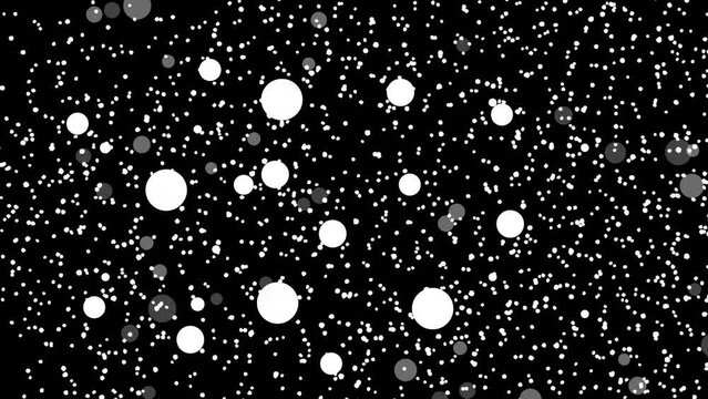 Animation of white and grey circles and white particles moving on black background