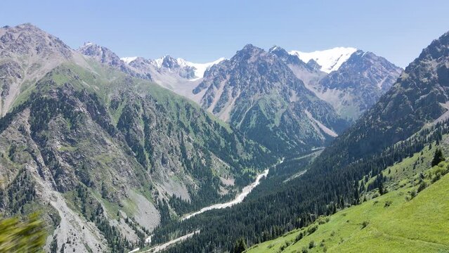 Aerial landscape of mountain valley in Kazakhstan