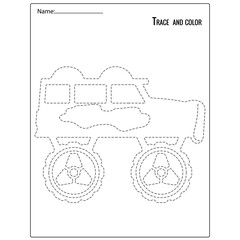 Trace and color for kids, monster truck . Suitable for kid education © Funnyarti