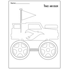 Trace and color for kids, monster truck . Suitable for kid education © Funnyarti