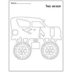 Trace and color for kids, monster truck . Suitable for kid education © Funnyarti