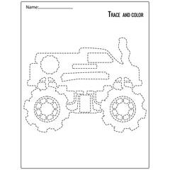 Trace and color for kids, monster truck . Suitable for kid education © Funnyarti