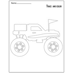 Trace and color for kids, monster truck . Suitable for kid education © Funnyarti