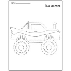 Trace and color for kids, monster truck . Suitable for kid education © Funnyarti