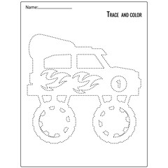 Trace and color for kids, monster truck . Suitable for kid education © Funnyarti