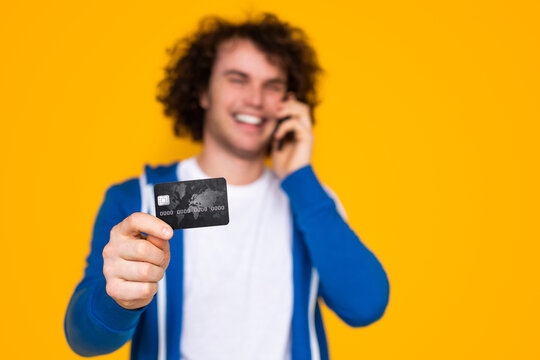 Bank client showing credit card