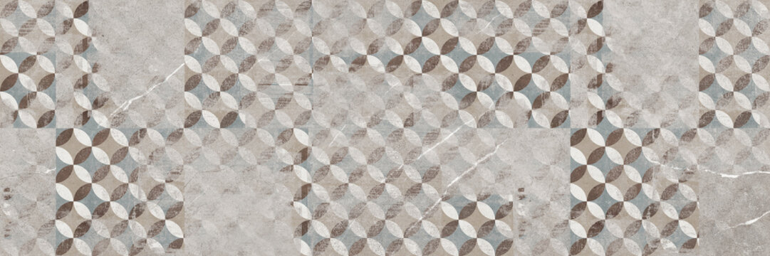 cement wall texture with retro pattern. Wallpaper or ceramic tile design