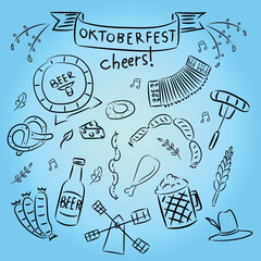 Cartoon illustration of Octoberfest icon, symbol of beer, music and food festival