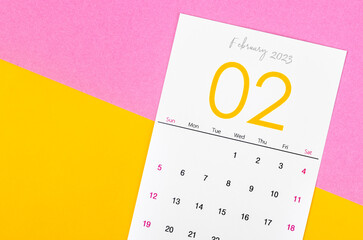 Desk Calendar February 2023 on beautiful background.