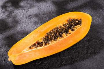 Papaya fruit on the table, top view