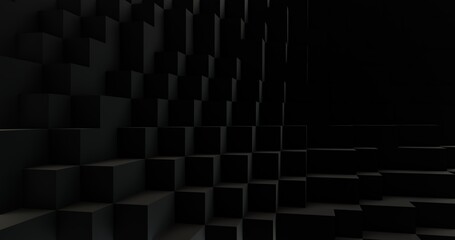 Abstract black background geometric pattern from cubes 3d render