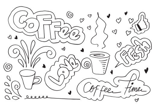 Coffee poster concept with quotes.coffee is good idea.for cafe menu on white background. doodle style.