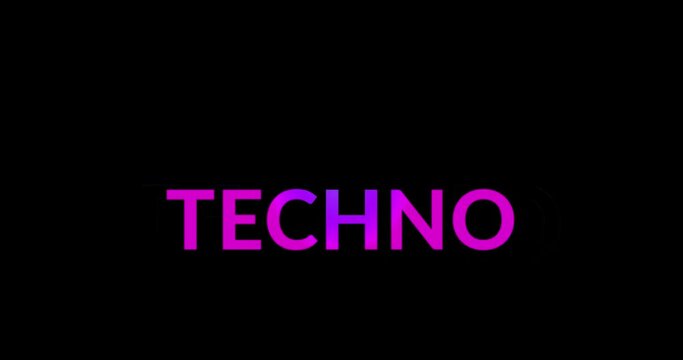 Animation of techno text on black background
