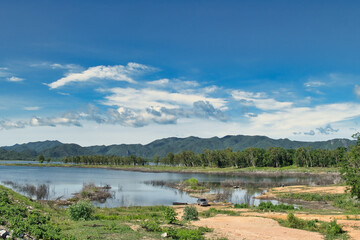 Fototapeta na wymiar One of the many reservoirs in the mountainous province of Lampang, Thailand, not far from the town of Li. 