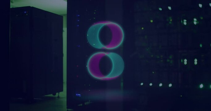 Animation of neon circles overs servers