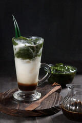 Es Cincau Hijau or Green Grass Jelly (Cincau Ijo), or Es Daluman, Indonesian dessert made from cincau leaf with coconut milk and palm sugar. Popular for Breakfasting during Ramadhan.