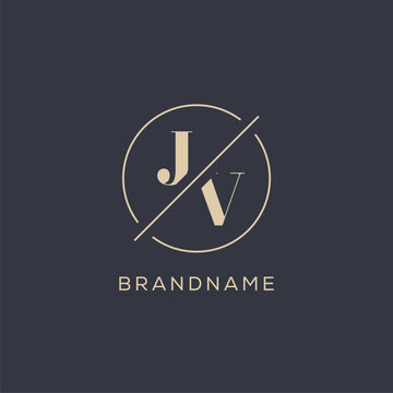 Initial letter JV logo with simple circle line, Elegant look monogram logo style