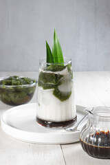 Es Cincau Hijau or Green Grass Jelly (Cincau Ijo), or Es Daluman, Indonesian dessert made from cincau leaf with coconut milk and palm sugar. Popular for Breakfasting during Ramadhan.