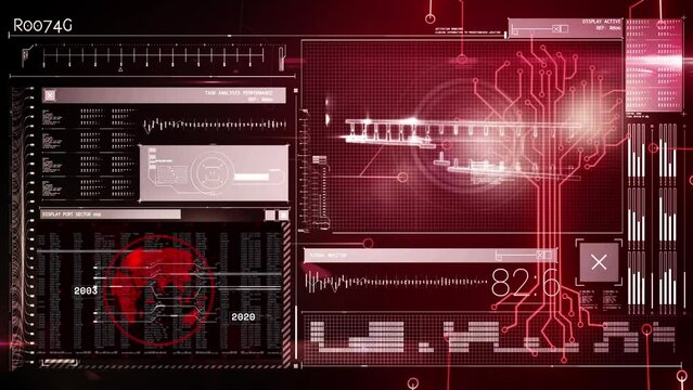 Animation of integrated circuit over digital screen with diverse data processing
