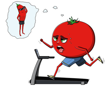 llustration of a tomato running on a treadmill