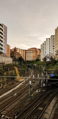 Obraz premium viaje, ciudad, campo, cabra, urbano, edificio, cielo, nubes, paisaje, mar, verde, azul