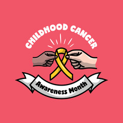 TWO HAND IS HOLDING A YELLOW RIBBON. CHILDHOOD CANCER AWARENESS LOGO DESIGN