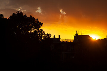 Scenic View Of Italian house Against Sky During Sunset